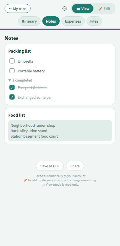 A note switched to checklist mode